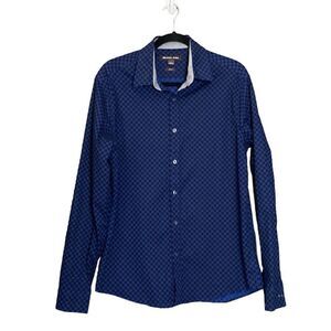 Michael Kors Slim Fit Logo Print Blue Dress Shirt Button Down